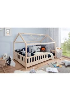 TiCAA Kinderbett Hausbett "Kay" 120x200 Kiefer Natur Gesamt: Länge 128cm, Breite 210cm, Höhe 139cm, Tiefe 128cm -babyausstattung Shop unnamed file 690
