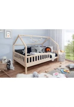 TiCAA Kinderbett Hausbett "Kay" 120x200 Kiefer Natur Gesamt: Länge 128cm, Breite 210cm, Höhe 139cm, Tiefe 128cm -babyausstattung Shop unnamed file 692