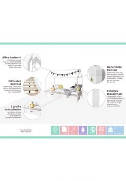 TiCAA Kinderbett Hausbett "Lina" Mit Schubkästen 90x200 Cm Kiefer Weiß Gesamt: Länge 97cm, Breite 203cm, Höhe 166cm -babyausstattung Shop unnamed file 714