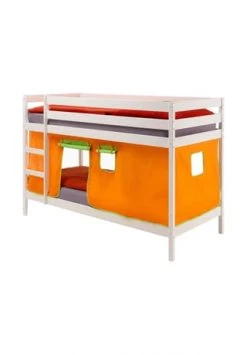 IDIMEX Etagenbett Aus Kiefer, Vorhang Orange/grün FELIX Gesamt: Länge 200cm, Breite 90cm, Höhe 140cm