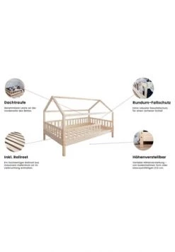TiCAA Kinderbett Hausbett "Kay" 100x200 Inkl. Schubkästen Kiefer Natur Gesamt: Länge 108cm, Breite 210cm, Höhe 139cm, Tiefe 108cm -babyausstattung Shop unnamed file 832