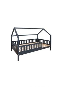 TiCAA Kinderbett Hausbett "Kay" 100x200 Kiefer Grau Gesamt: Länge 108cm, Breite 210cm, Höhe 139cm, Tiefe 108cm -babyausstattung Shop unnamed file 841